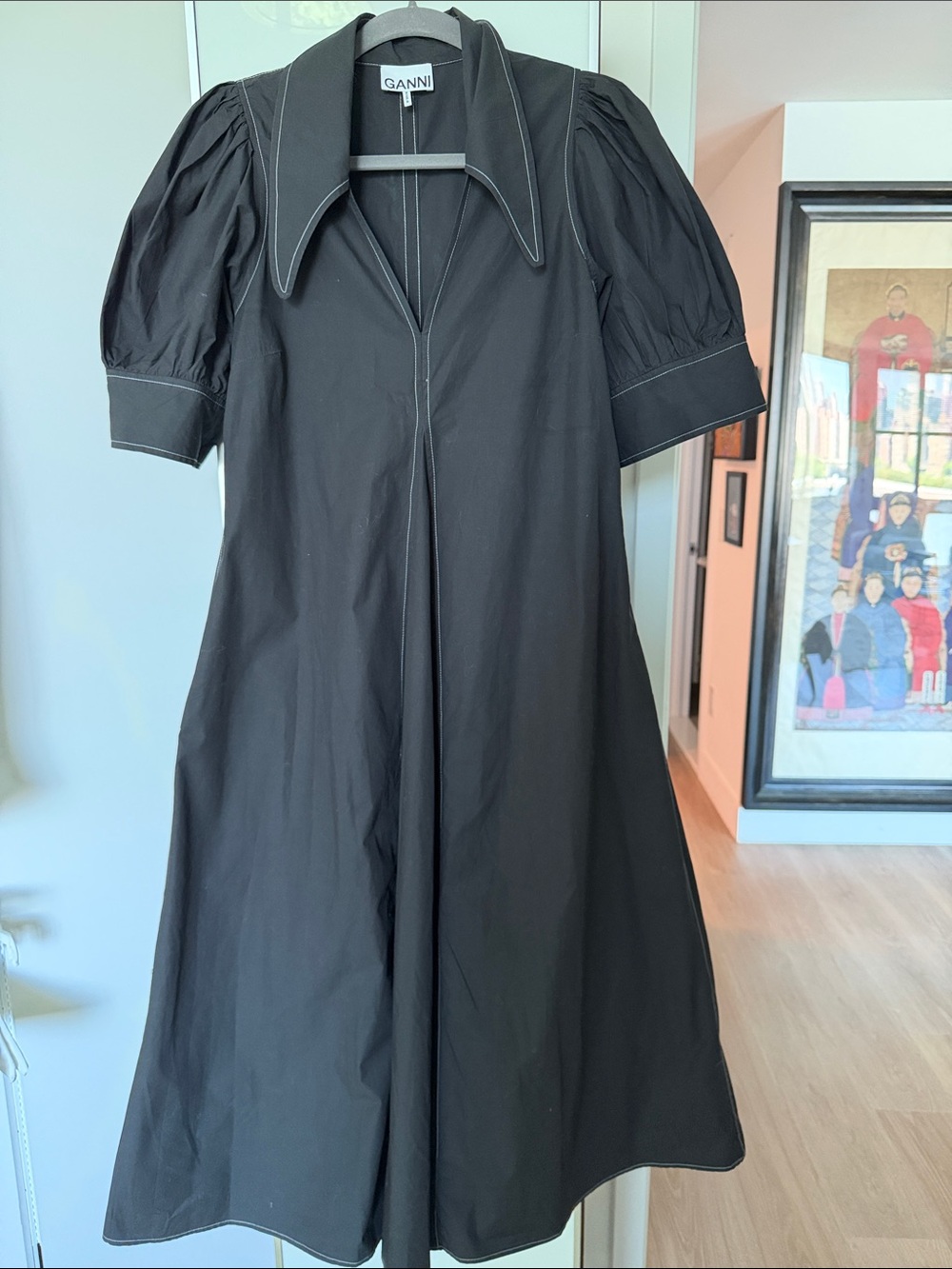 Ganni Black Dress with White Logo Label